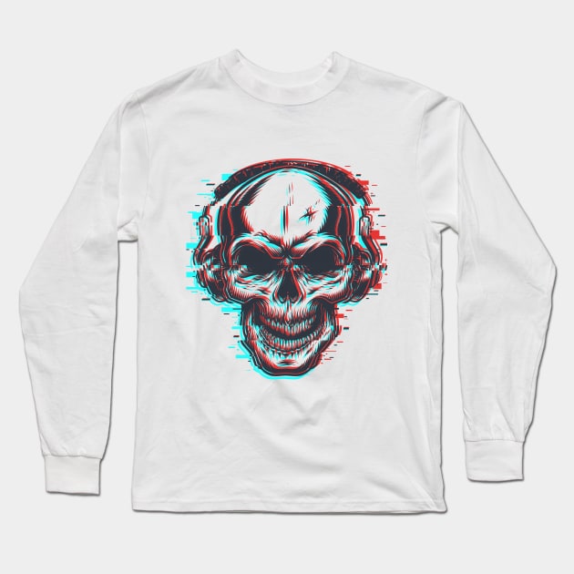 Glitch Skull with Headphones Long Sleeve T-Shirt by Animox